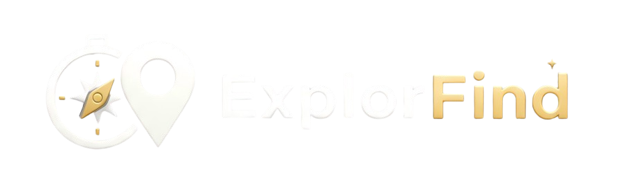 ExplorFind light logo showing a compass and location pin for the AI-generated real-world adventure and treasure-hunting report platform.